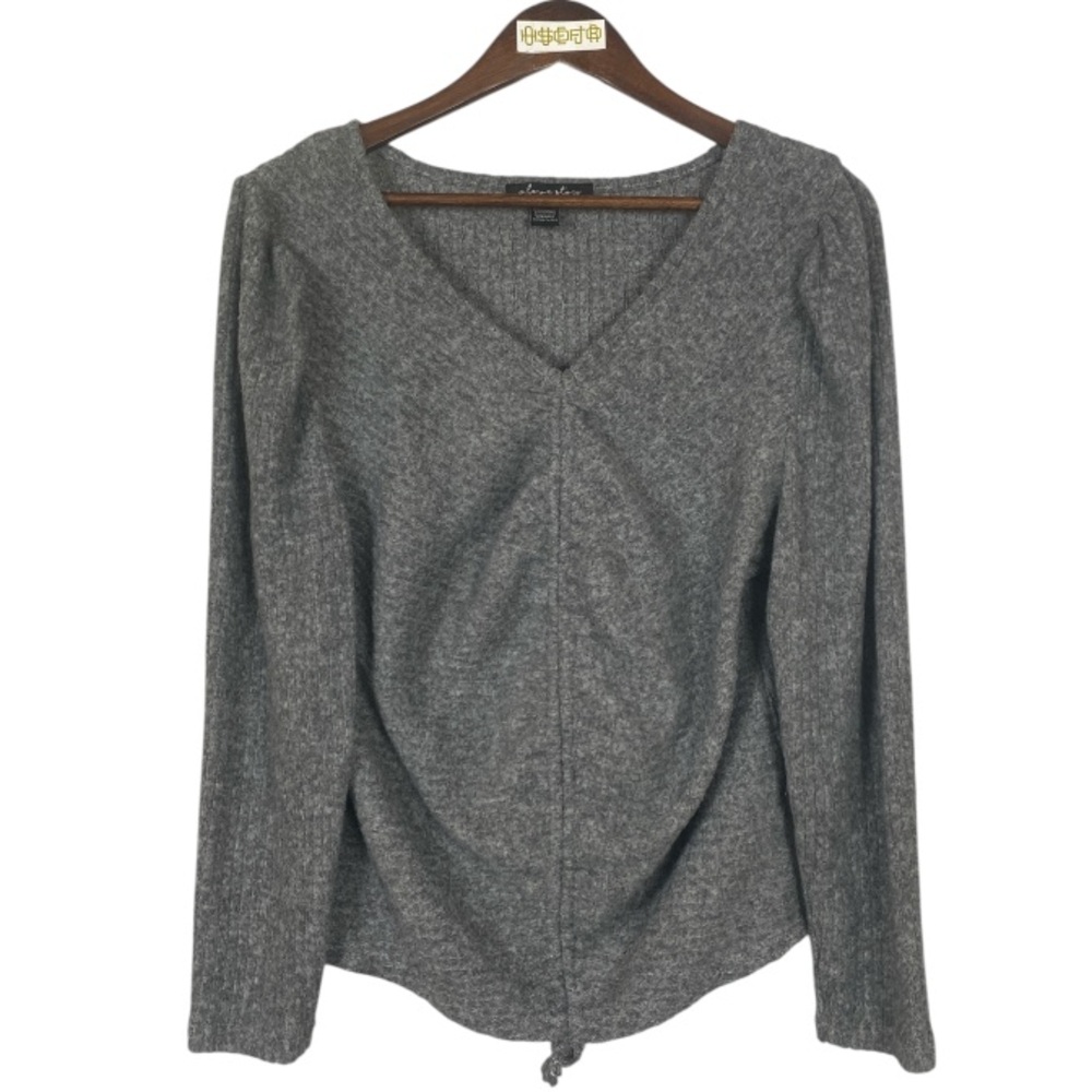 A LOVE STORY Gray V-Neck  center front elastic gather Sweater / XL